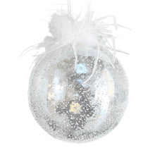 Clear Ball Ornament with Sugar Beads & White Feathers - Set of 4 - ironyhome