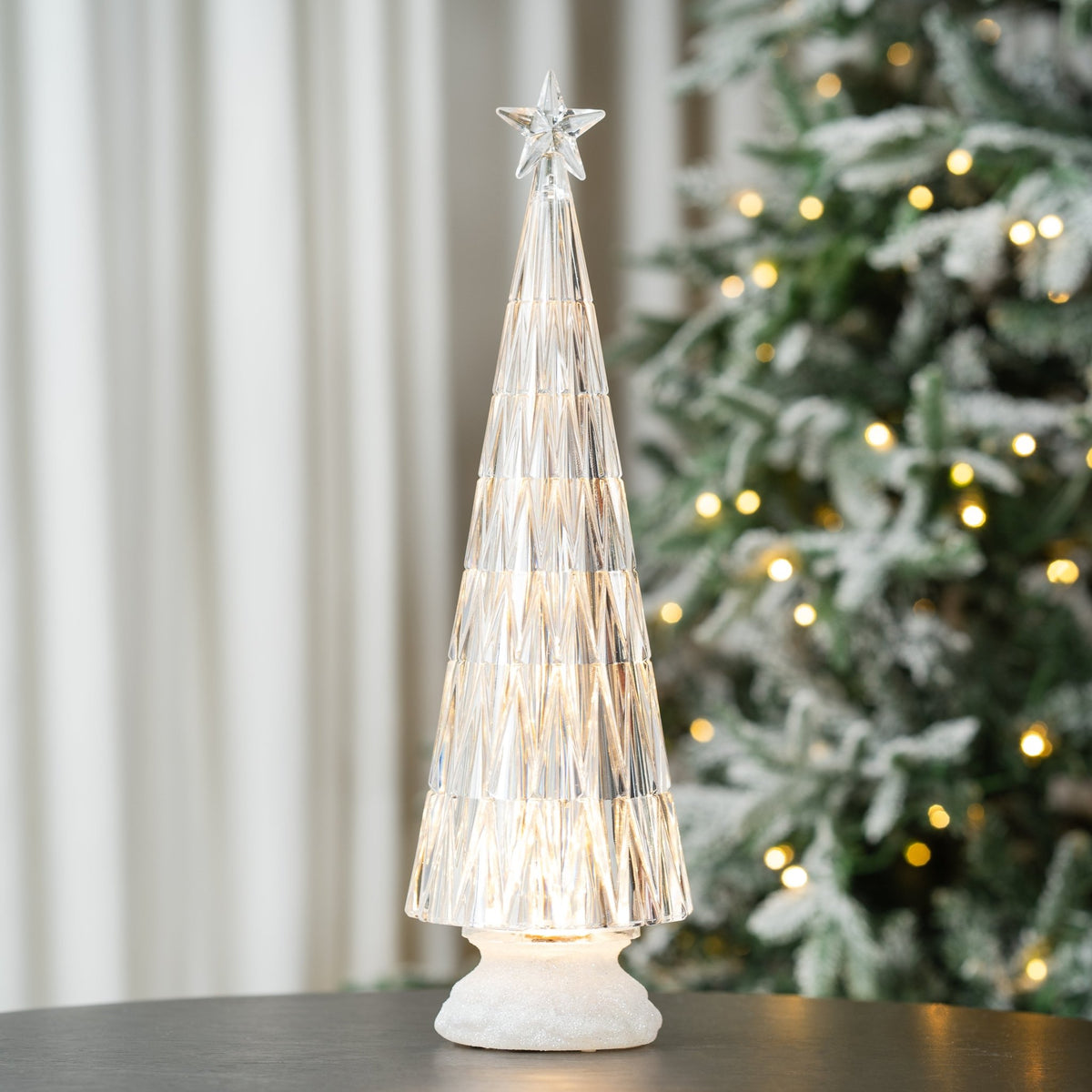 Cone Tree Table Top with LED Lights & Rotating Base