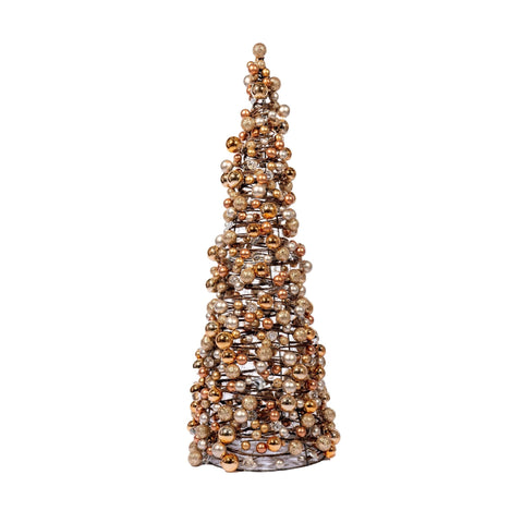 Cone tree Tower with crystal and baubles - Champagne/Gold - ironyhome