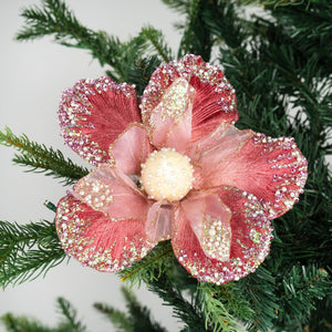 Coral Pink Velvet Dahlia Flower Clip-on Ornament - Set of 4 - ironyhome