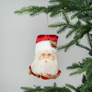 Cream Hat Santa Head Ornament