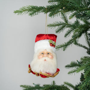 Cream Hat Santa Head Ornament - Set of 4 - ironyhome