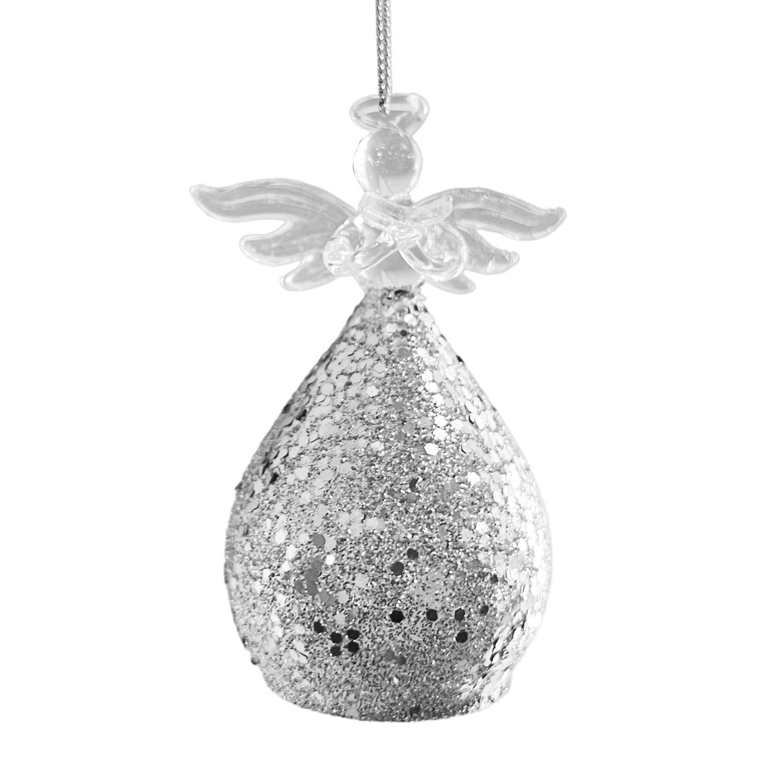 Crystal Angel Finial Ornament with Silver Sequin