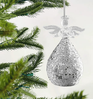 Crystal Angel Finial Ornament with Silver Sequin - Set of 6 - ironyhome