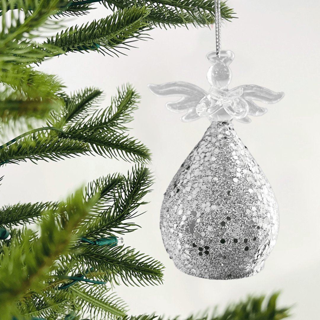 Crystal Angel Finial Ornament with Silver Sequin