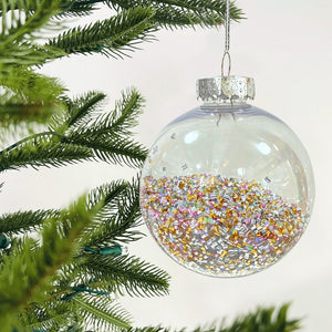 Crystal Ball Ornament with Gold & Iridescent Beads