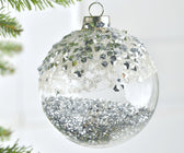 Crystal Glass Ornament with Sparkling Silver Beads - Set of 4 - ironyhome