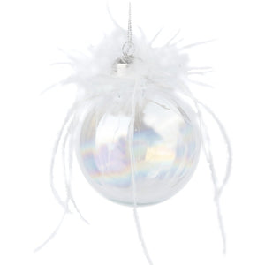 Crystalline Pearl Silk Ball with Fluffy Feather on Top - Set of 6 - ironyhome