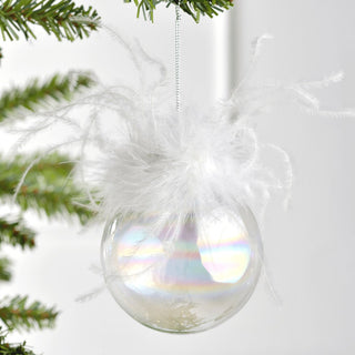 Crystalline Pearl Silk Ball with Fluffy Feather on Top - Set of 6 - ironyhome
