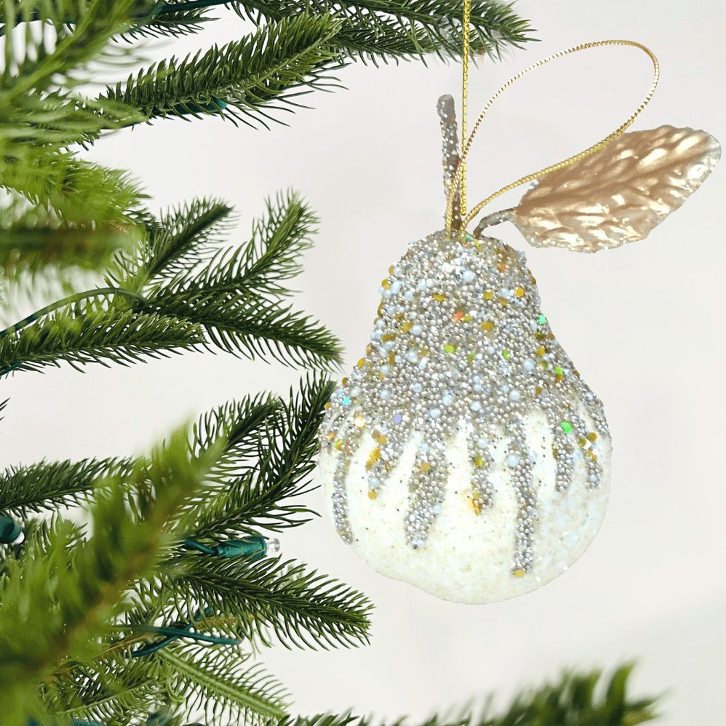 Deluxe Glitter Pear Ornament - Set of 4 - ironyhome