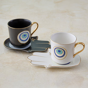 Evil Eye Mug with Hamsa Saucer Black