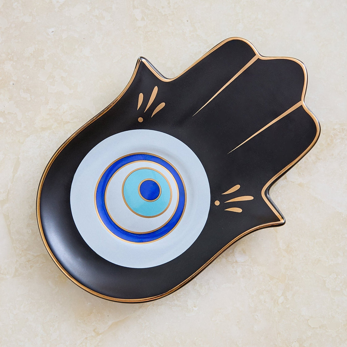 Evil Eye Mug with Hamsa Saucer Black