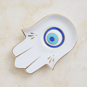 Evil Eye Mug with Hamsa Saucer White