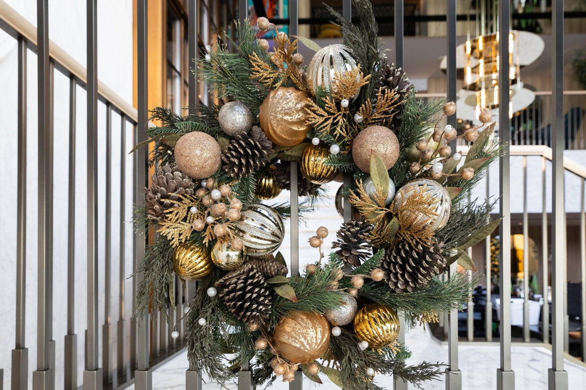 Festive Foliage Wreath with Gold Ball Ornaments