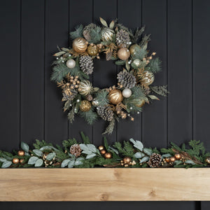 Festive Foliage Wreath with Gold Ball Ornaments