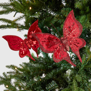 Festive Red Ruby Butterfly Clip-on Ornament - Set of 6 - ironyhome