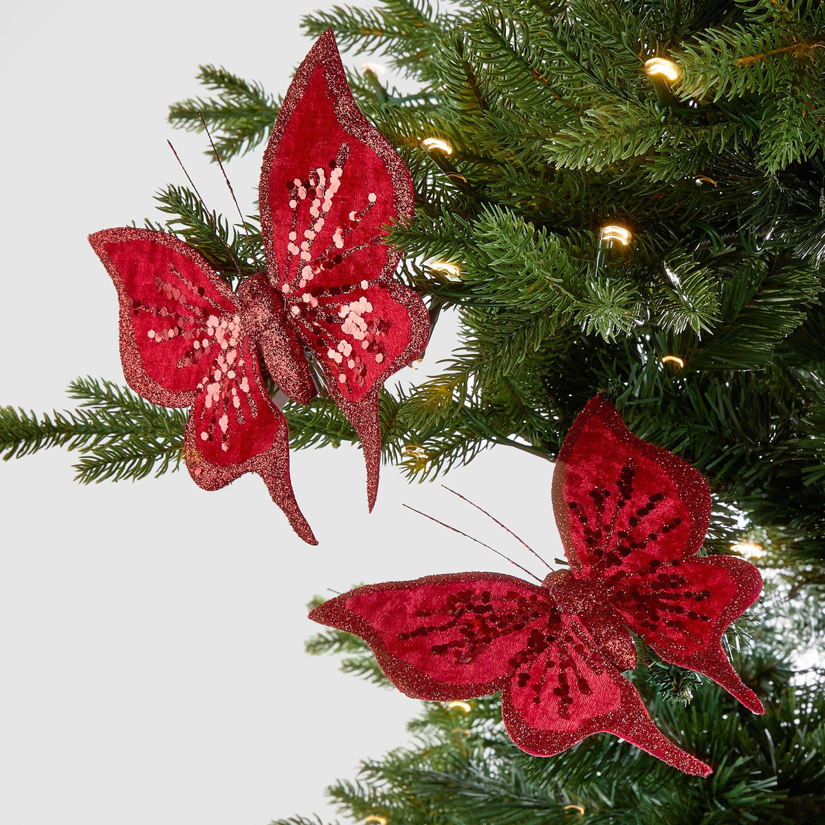 Festive Red Ruby Butterfly Clip-on Ornament