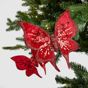 Festive Red Ruby Butterfly Clip-on Ornament