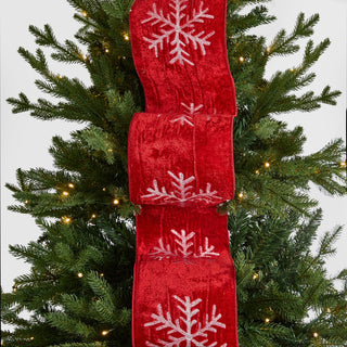Festive Red Velvet Ribbon with Glitter Snowflake Detailing - ironyhome