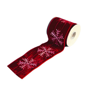 Festive Red Velvet Ribbon with Glitter Snowflake Detailing - ironyhome