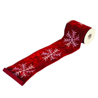 Festive Red Velvet Ribbon with Glitter Snowflake Detailing - ironyhome