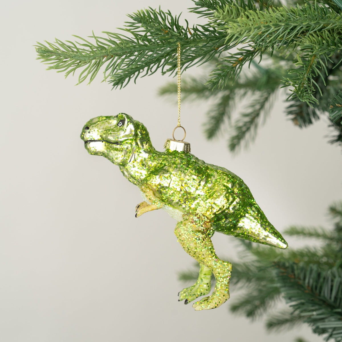 Festive Roaring T-Rex Ornament in Green - Set of 6