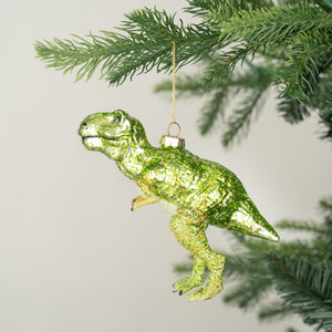 Festive Roaring T-Rex Ornament in Green - ironyhome