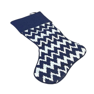 Festive Stocking with Ikat Print - White & Blue