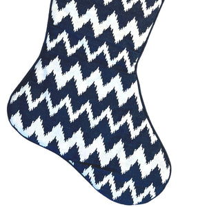 Festive Stocking with Ikat Print - White & Blue