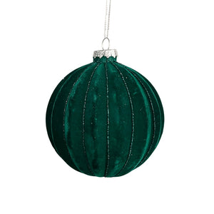 Flocked Forest Green Ball Ornament - Set of 4 - ironyhome