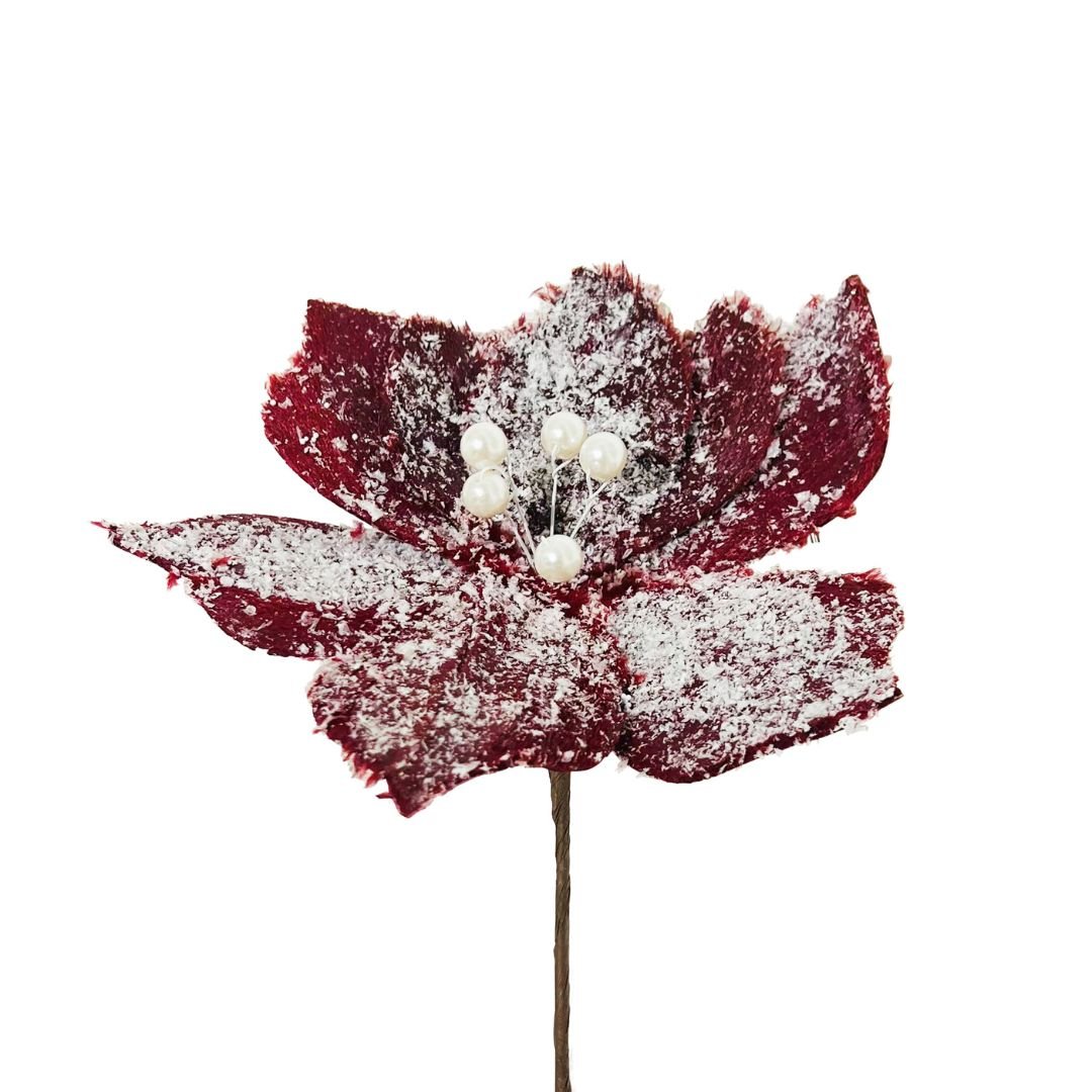 Flocked Red Flower Christmas Tree Pick