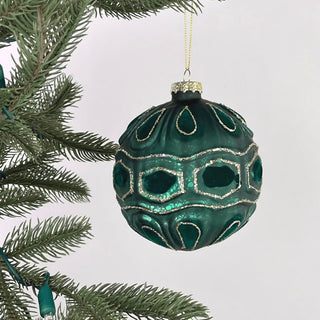 Forest Green Ball Ornament with Velvet Detailing - Set of 6 - ironyhome