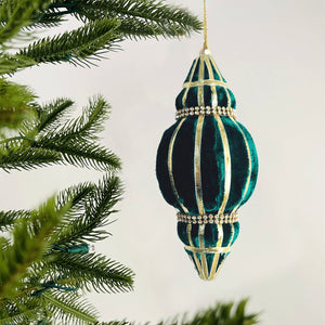 Forest Green Finial Ornament with Gold Lining - Set of 6 - ironyhome