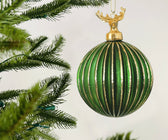Forest Green Hand-Blown Ribbed Glass Ball Ornament - Set of 6 - ironyhome
