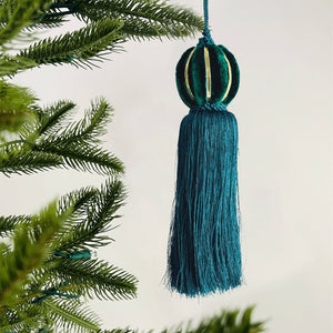 Forest Green Tassel Ornament with Gold Lining - Set of 6 - ironyhome