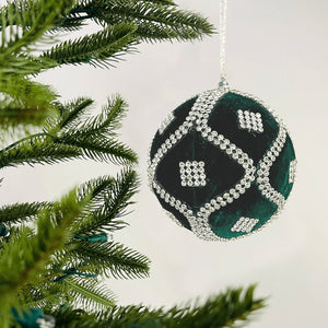 Forest Green Velvet Ball Ornament with Crystal Rhinestones - Set of 6 - ironyhome