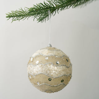 Frosted Ball Ornament with Glass Beads - Set of 4 - ironyhome