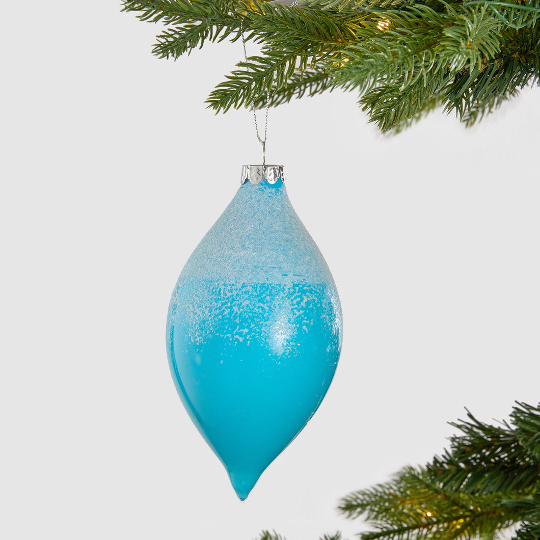 Frosted Blue Finial with Sugar Beads Detailing Ornament - Set of 6 - ironyhome