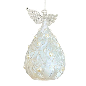 Frosted Glass Angel Ornament with Heart Beads - Set of 4 - ironyhome