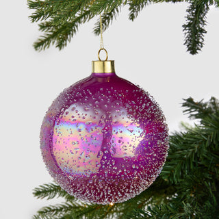 Fuchsia Ball Ornament with Sugar Beads - Set of 6 - ironyhome