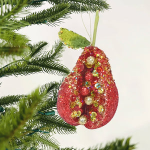 Gilded Glitter Pear Ornament with Red Glitter - Set of 4 - ironyhome