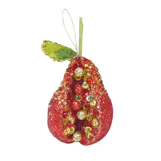 Gilded Glitter Pear Ornament with Red Glitter - Set of 4 - ironyhome