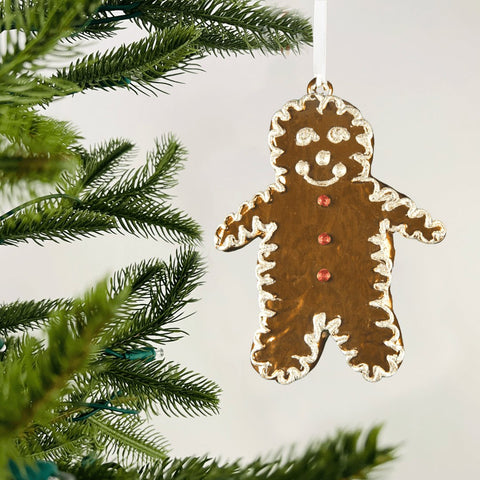 Gingerbread Man in Pearlized Copper Ornament - Set of 6 - ironyhome