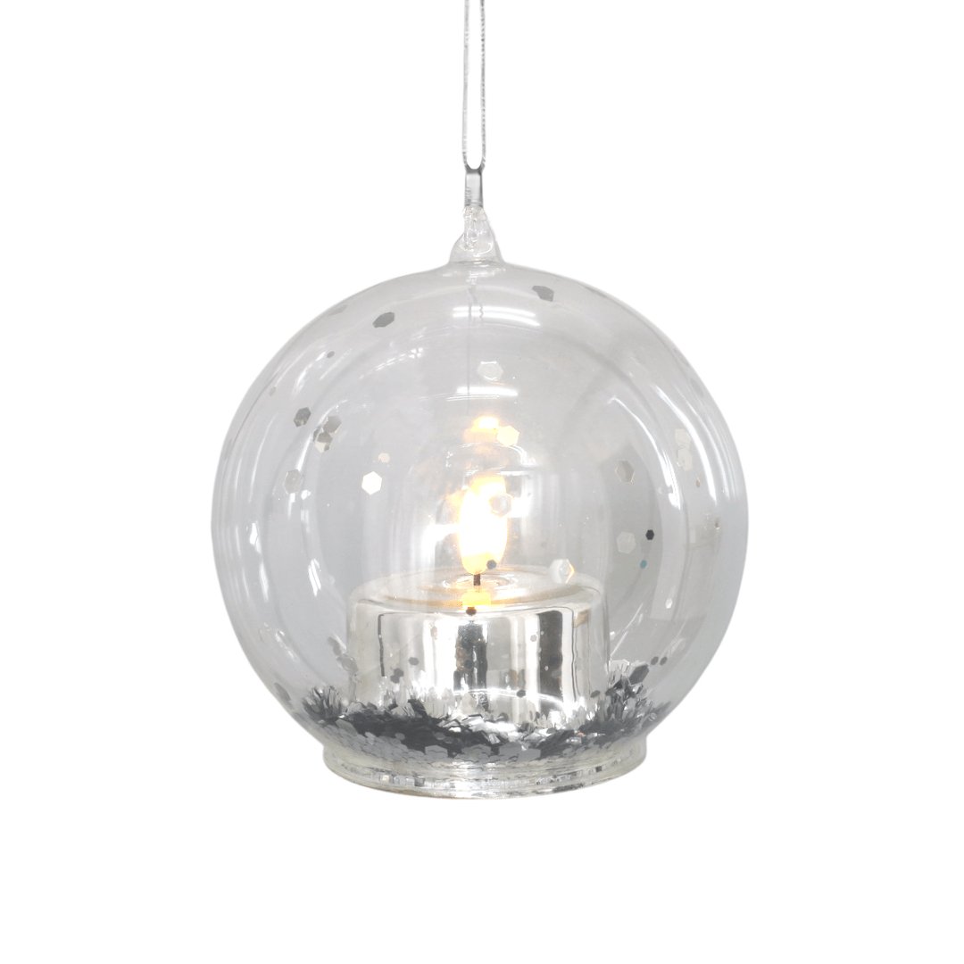 Glass Ball Ornament with Silver Candle Light Inside - Set of 6