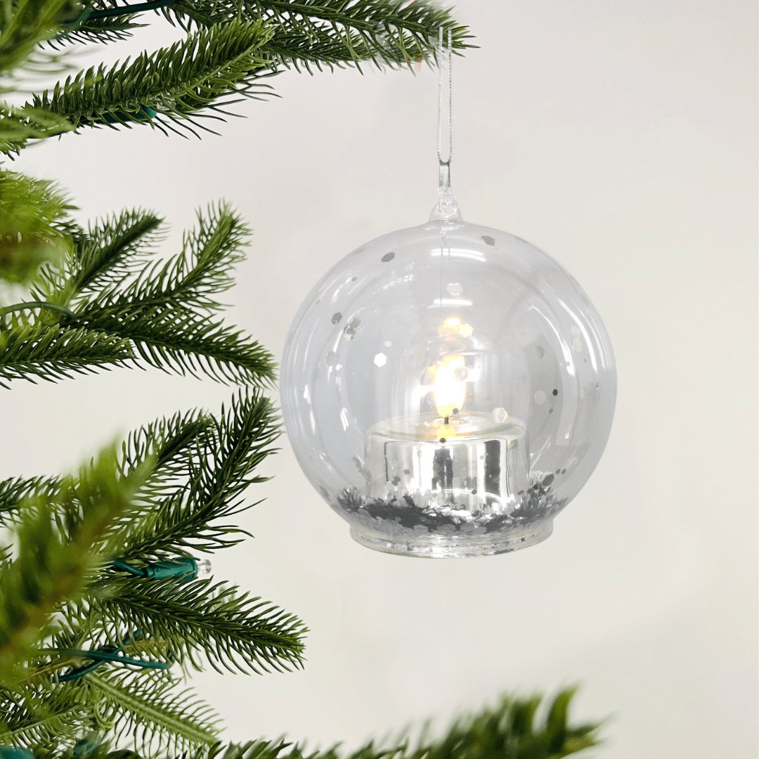 Glass Ball Ornament with Silver Candle Light Inside - Set of 6