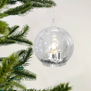 Glass Ball Ornament with Silver Candle Light Inside - Set of 6 - ironyhome