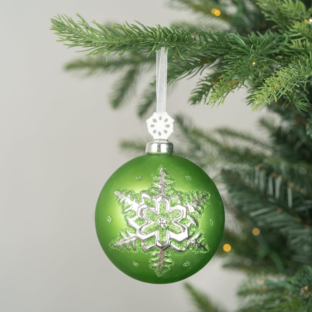Glass Ball Ornament with Silver Snowflake (3 colors) - ironyhome