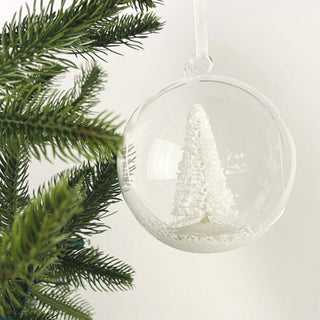 Glass Globe Ornament with White Christmas Tree - Set of 6 - ironyhome