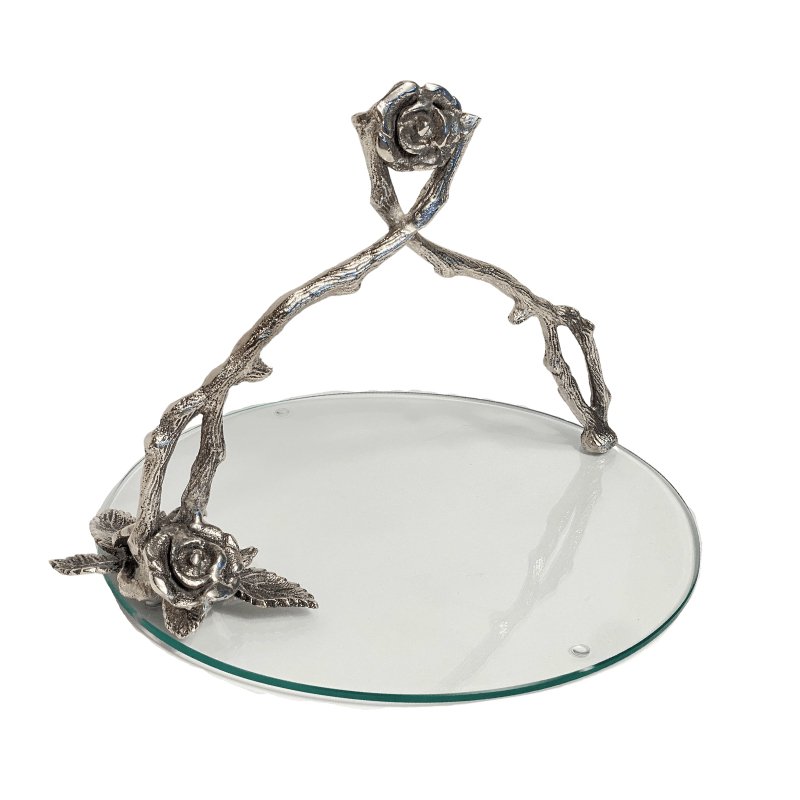 Glass Serving Tray With Antique Rose Detailing