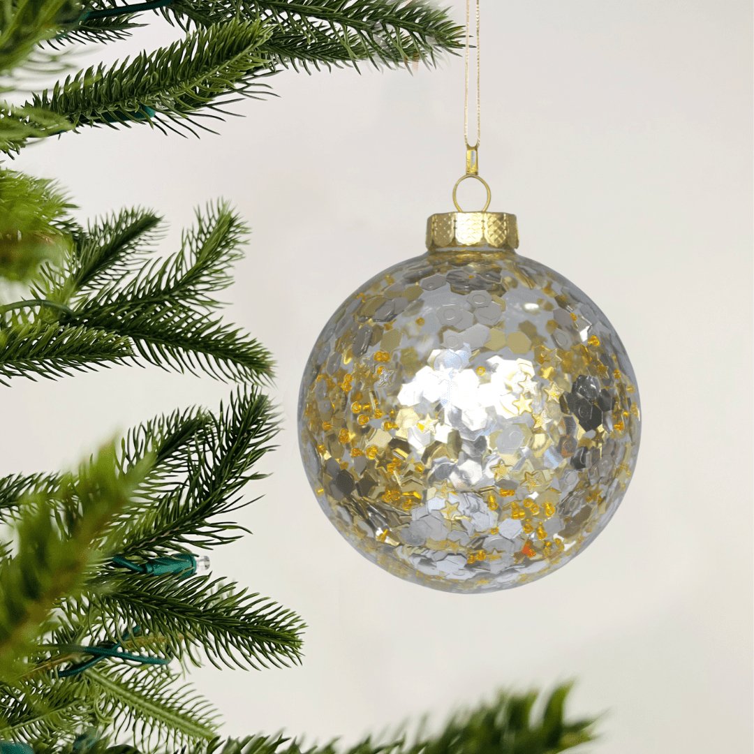 Glass Silver & Gold Sequin Ball Ornament